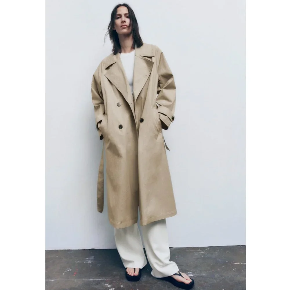Zara Basic Belted Trench Coat Beige NWT - Picture 12 of 17
